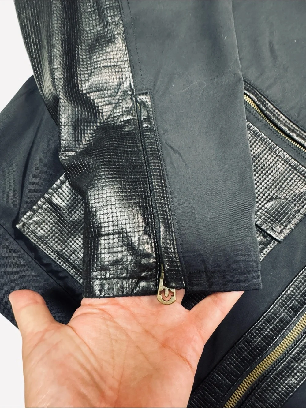 True Religion Black Bomber Mix Media Cotton Leather Jacket Size 3XL
